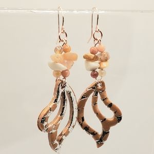 Handmade Sunstone Clay Earrings w/Sunstone Beads, Peach, Gemstone Earrings